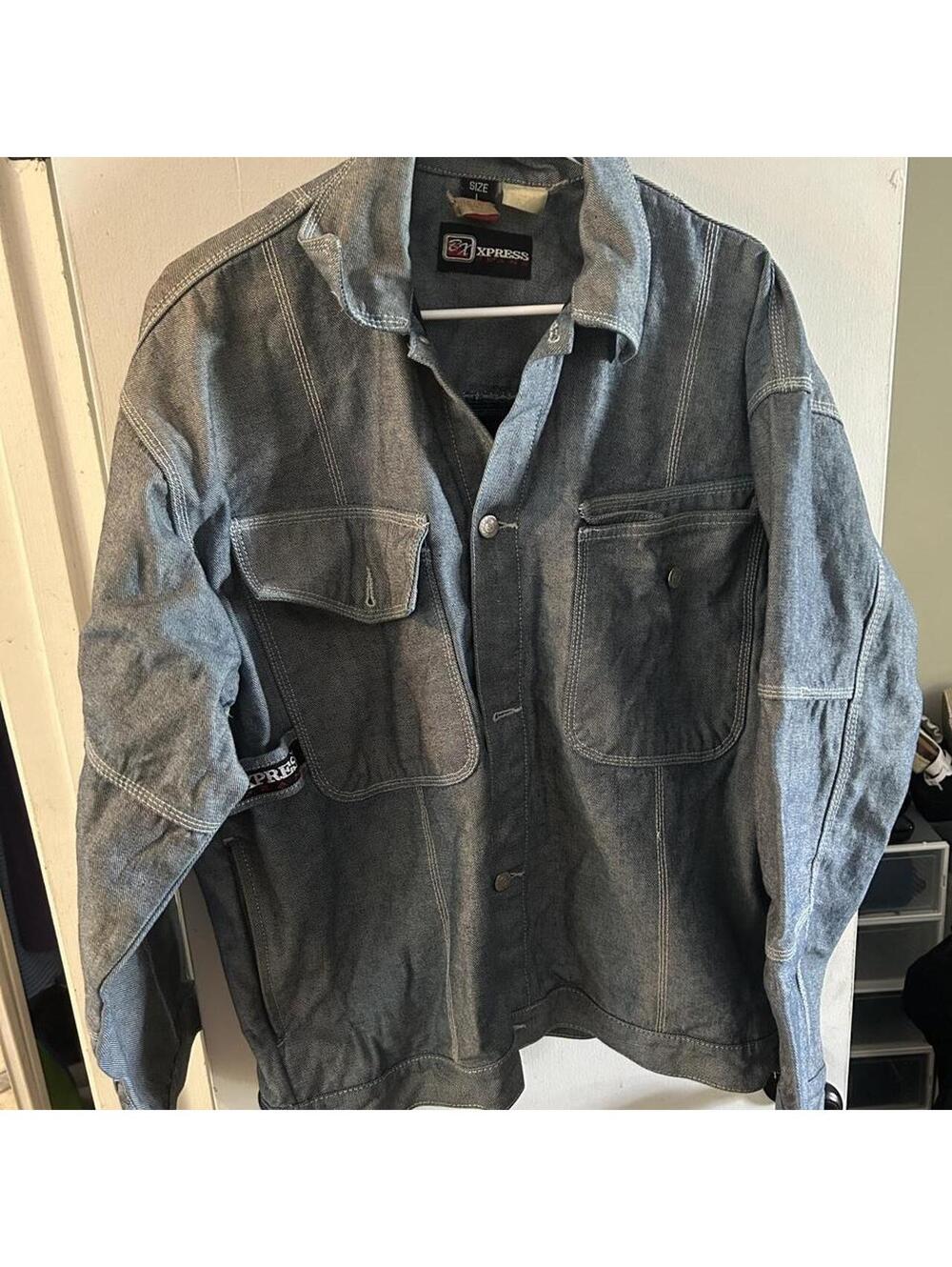 Vintage Express Jeans oversized blue denim utility workwear jacket size L